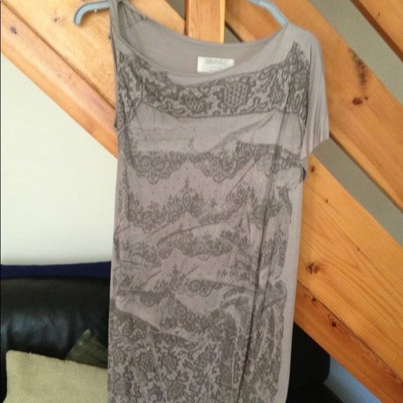 All Saints Tops - All Saints grey asymmetrical top lace print US6